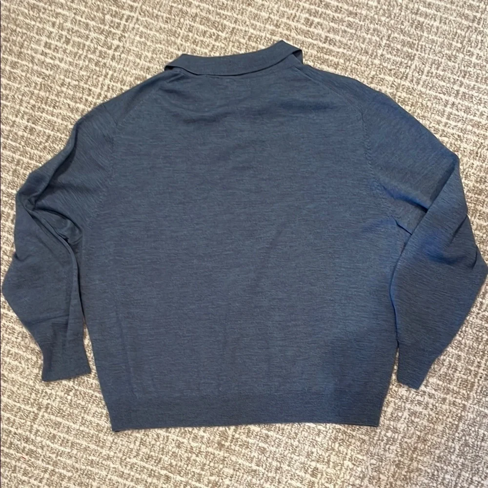 W.H. Belk Blue Merino Polo Sweater 100% Wool